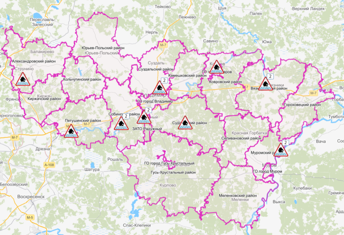 Запущена интерактивная карта подтоплений во Владимирской области