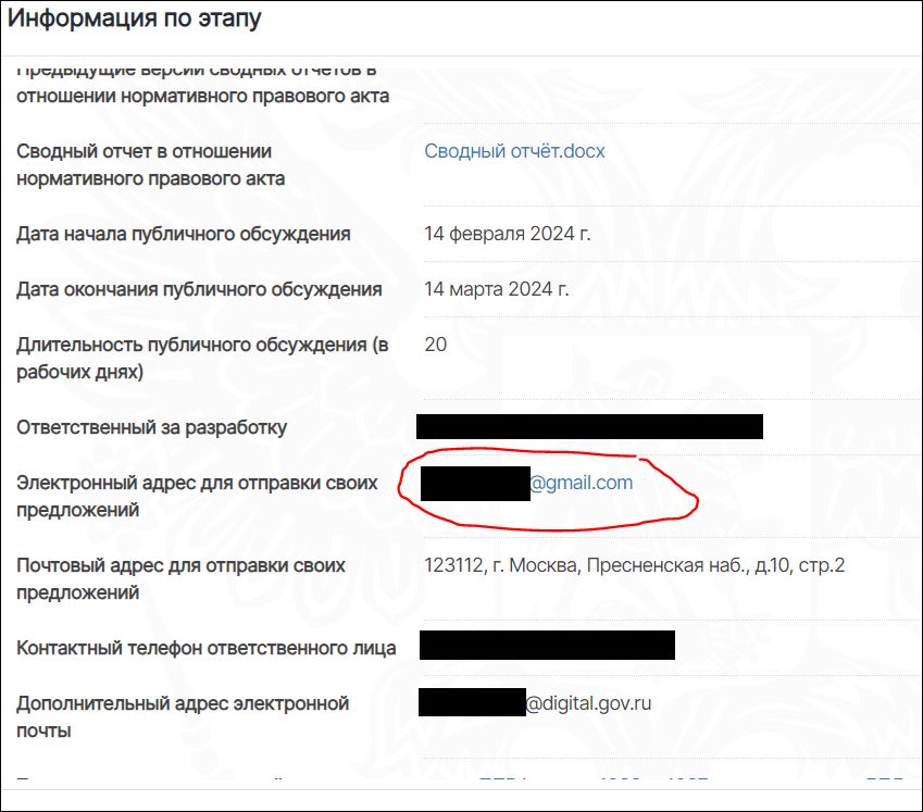 Личный адрес на regulation.gov.ru